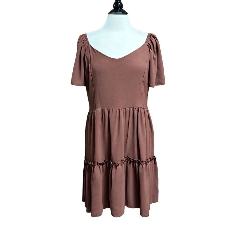 C+D+M Brown Flutter Sleeve Babydoll Dress Size XL NEW